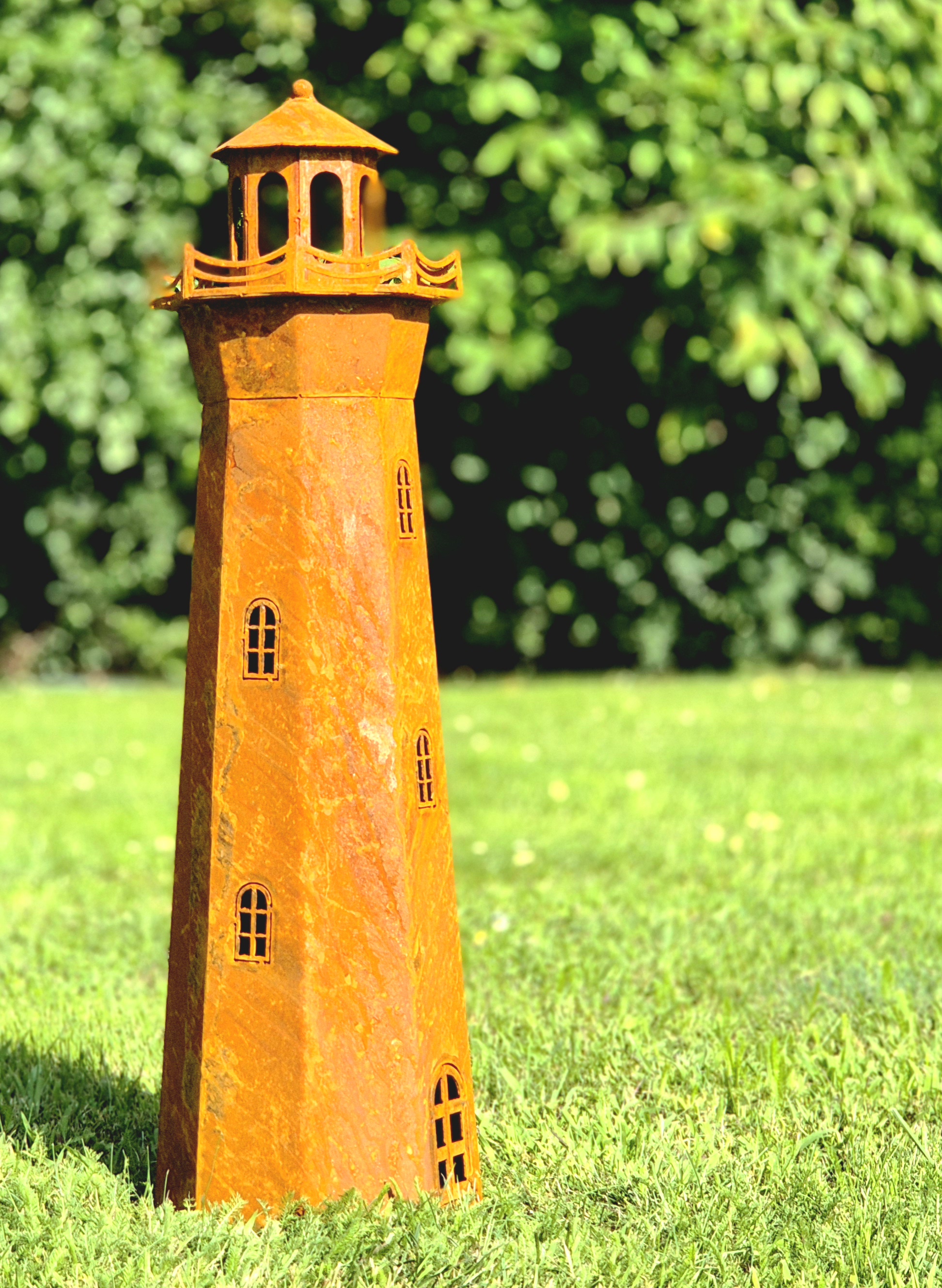 Leuchtturm Deko Aus Metall – Edelrost-Optik, Mit Windlicht, Für Garten & Terrasse